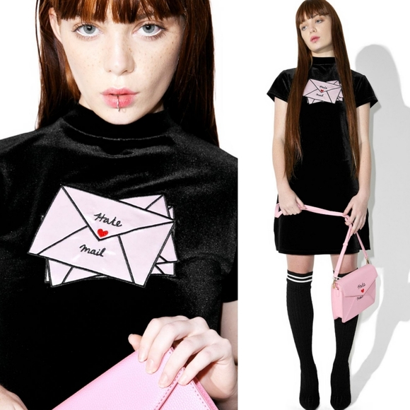 Lazy Oaf Dresses & Skirts - 🌹♻️LAZY OAF Velvet HATE MAIL Stretch Mini DRESS